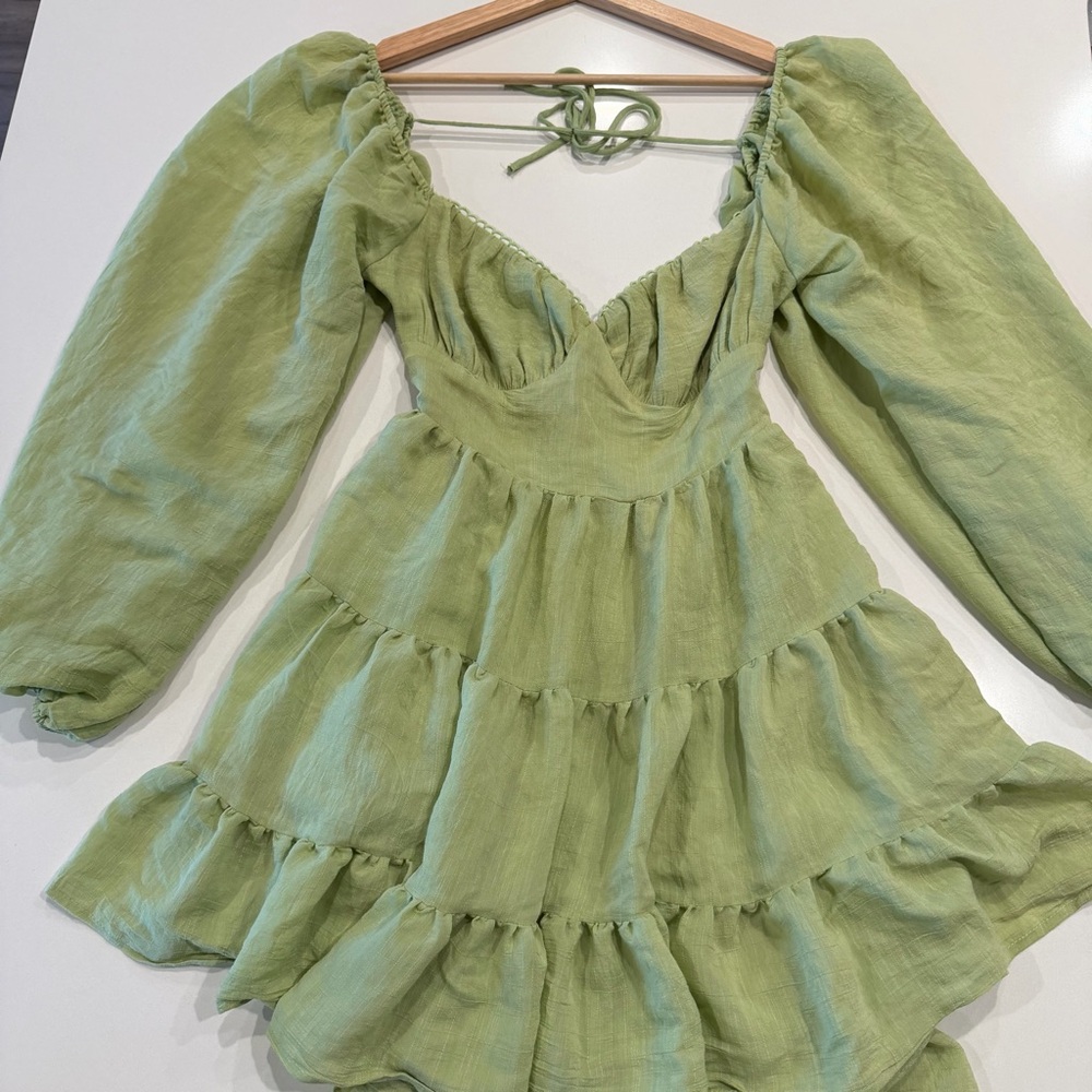 Princess Polly Danny Long Sleeve Mini Dress Green Size 8 - Picture 5 of 12